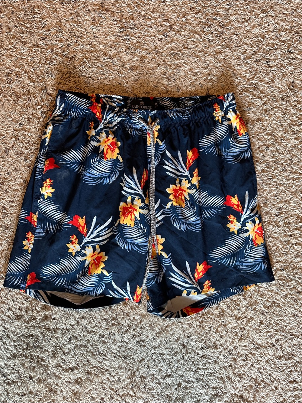 RAINFOREST Navy Swim Shorts with Yellow & Red Accents